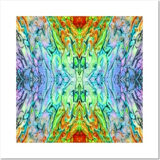 Mirrored Abstract in Green Blue Orange Lavender Posters and Art